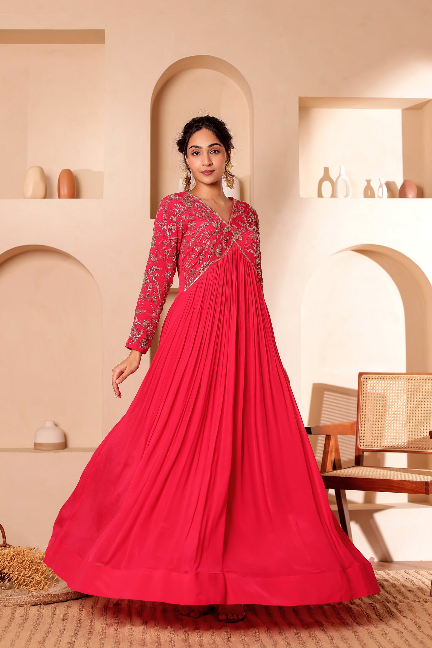 CHINNON SILK HANDEMBROIDERED ANARKALI SET