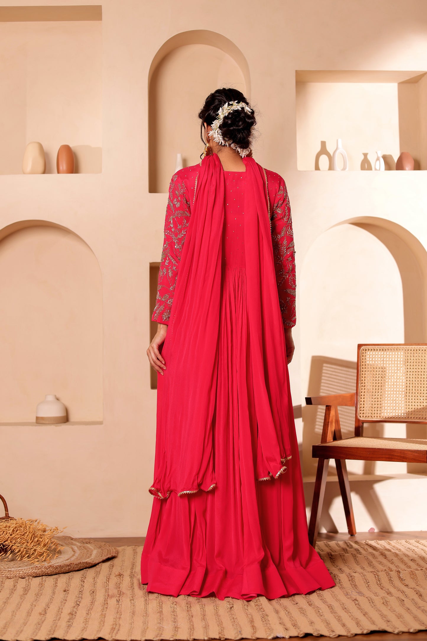 CHINNON SILK HANDEMBROIDERED ANARKALI SET