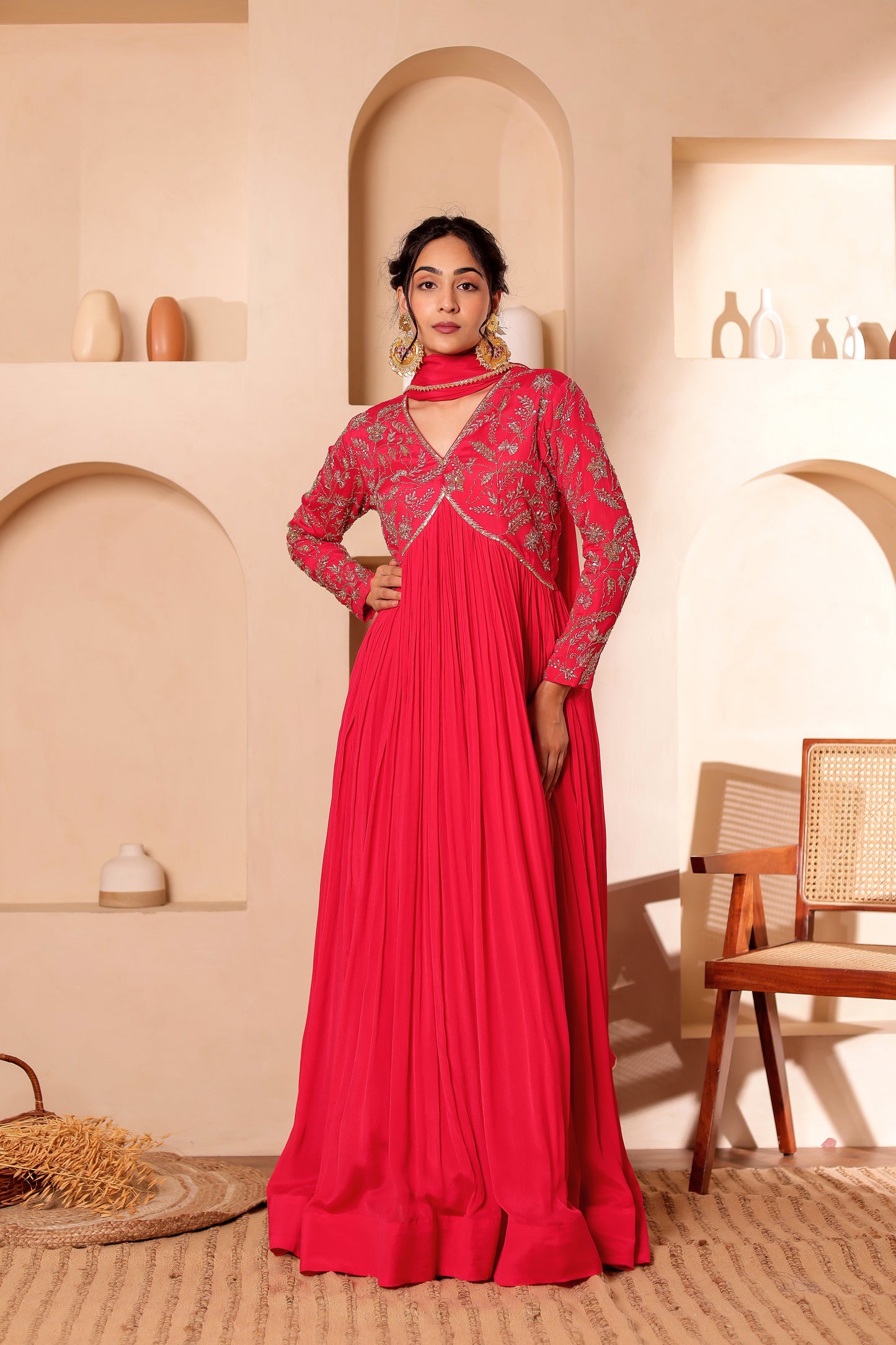 CHINNON SILK HANDEMBROIDERED ANARKALI SET