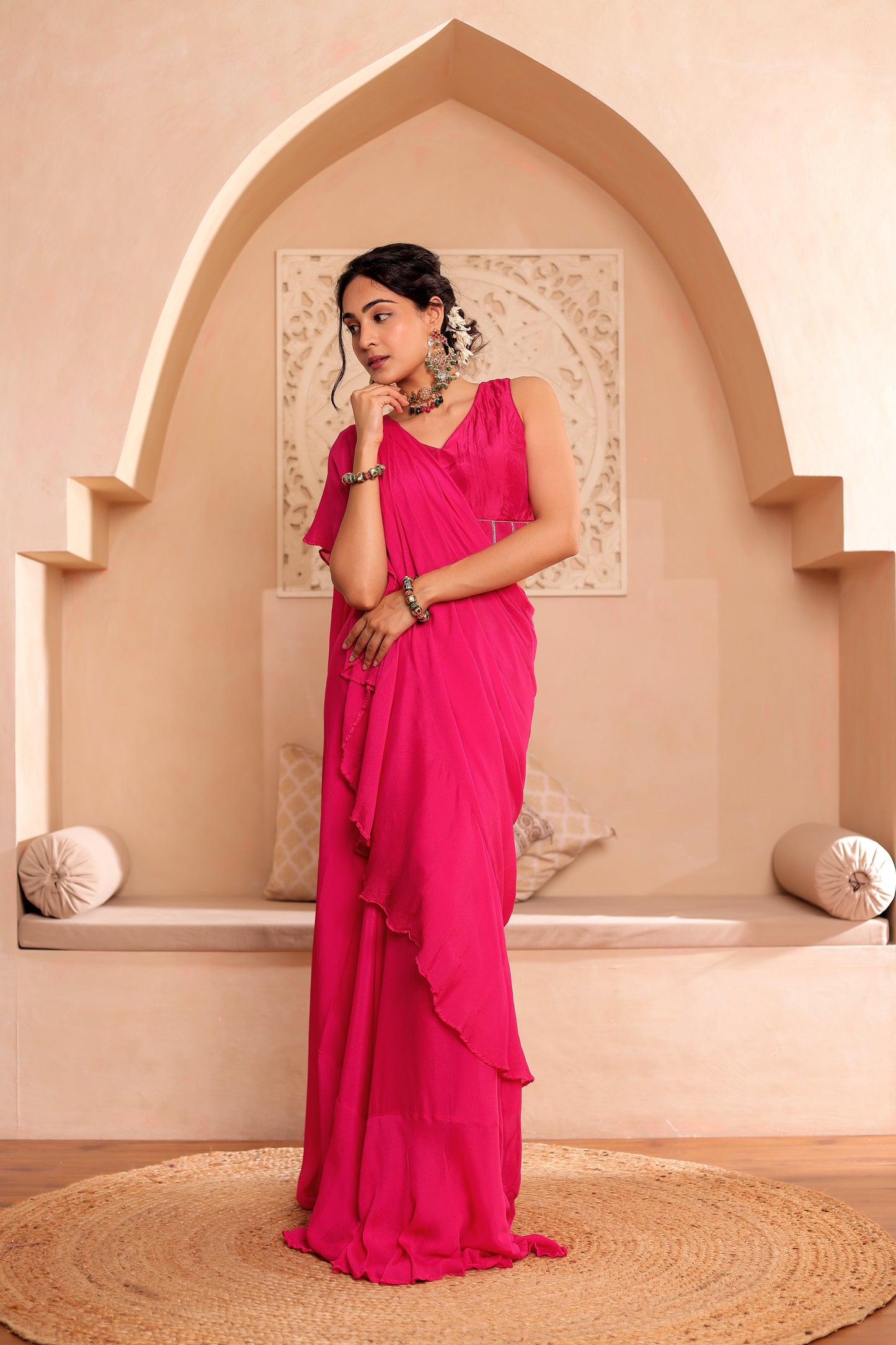 FUCHSIA HANDEMBROIDERED SILK SAREE