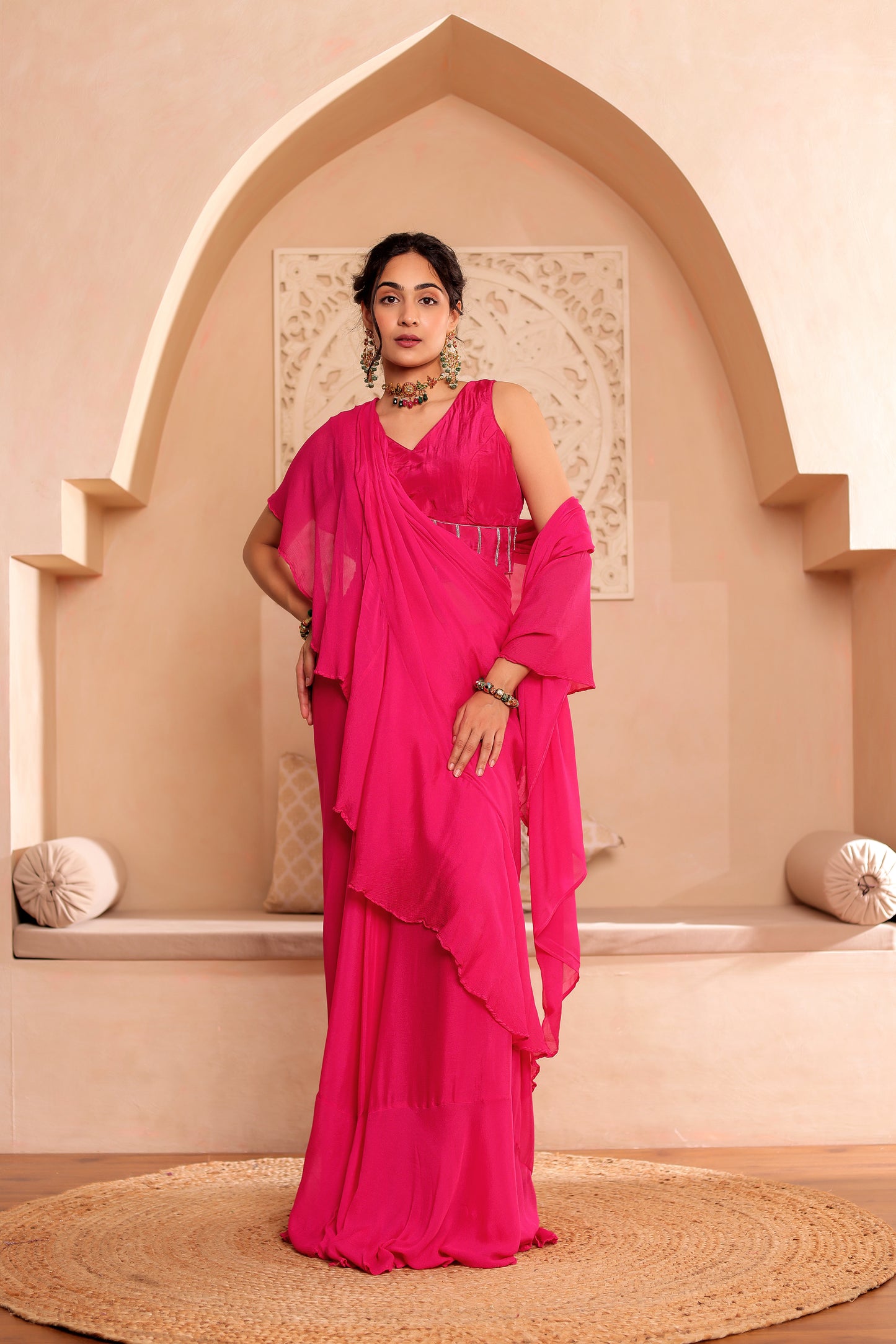FUCHSIA HANDEMBROIDERED SILK SAREE