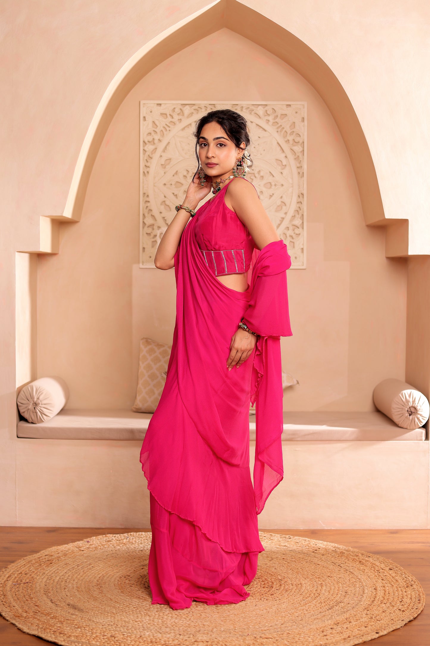 FUCHSIA HANDEMBROIDERED SILK SAREE