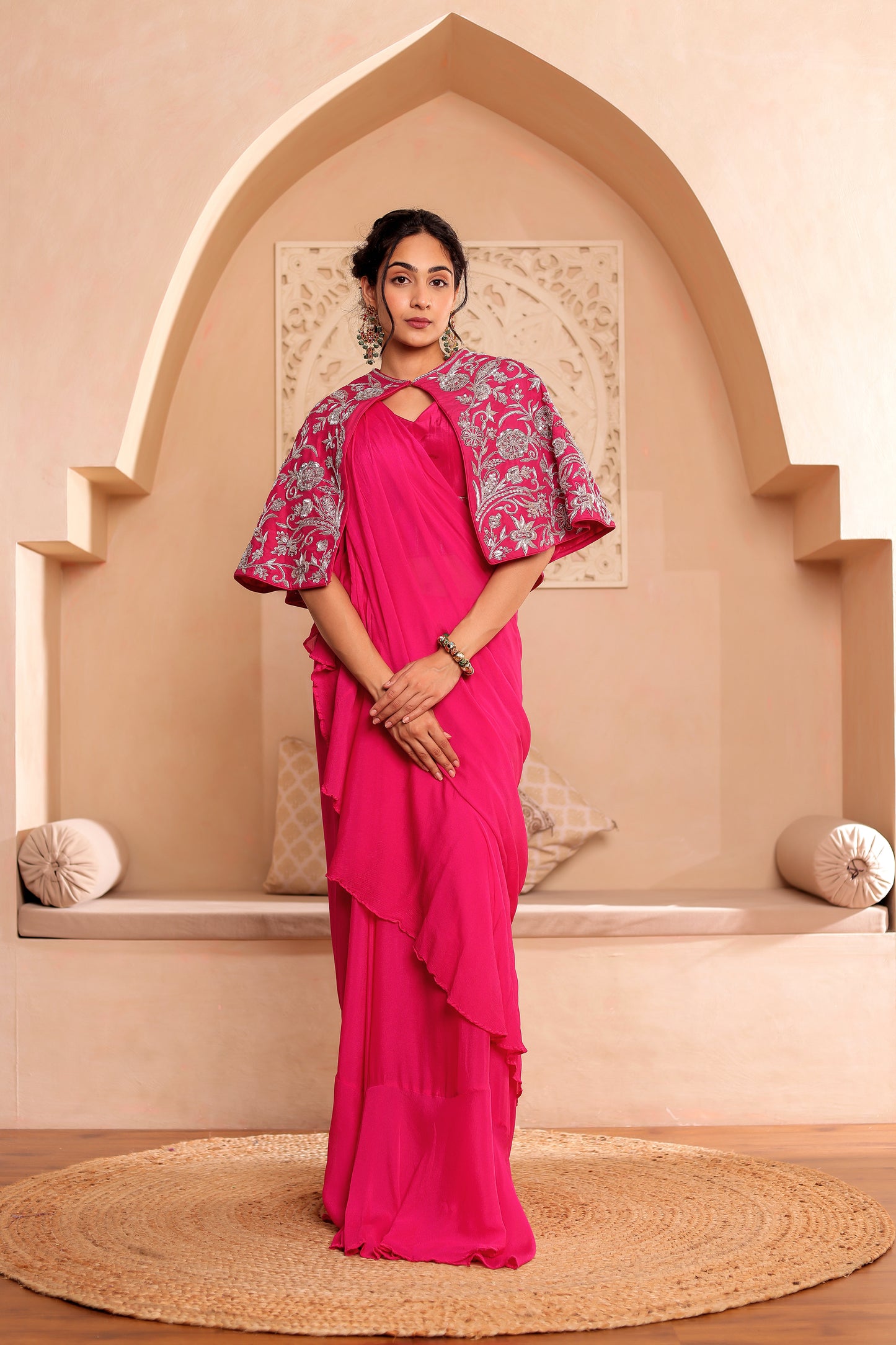 FUCHSIA HANDEMBROIDERED SILK SAREE
