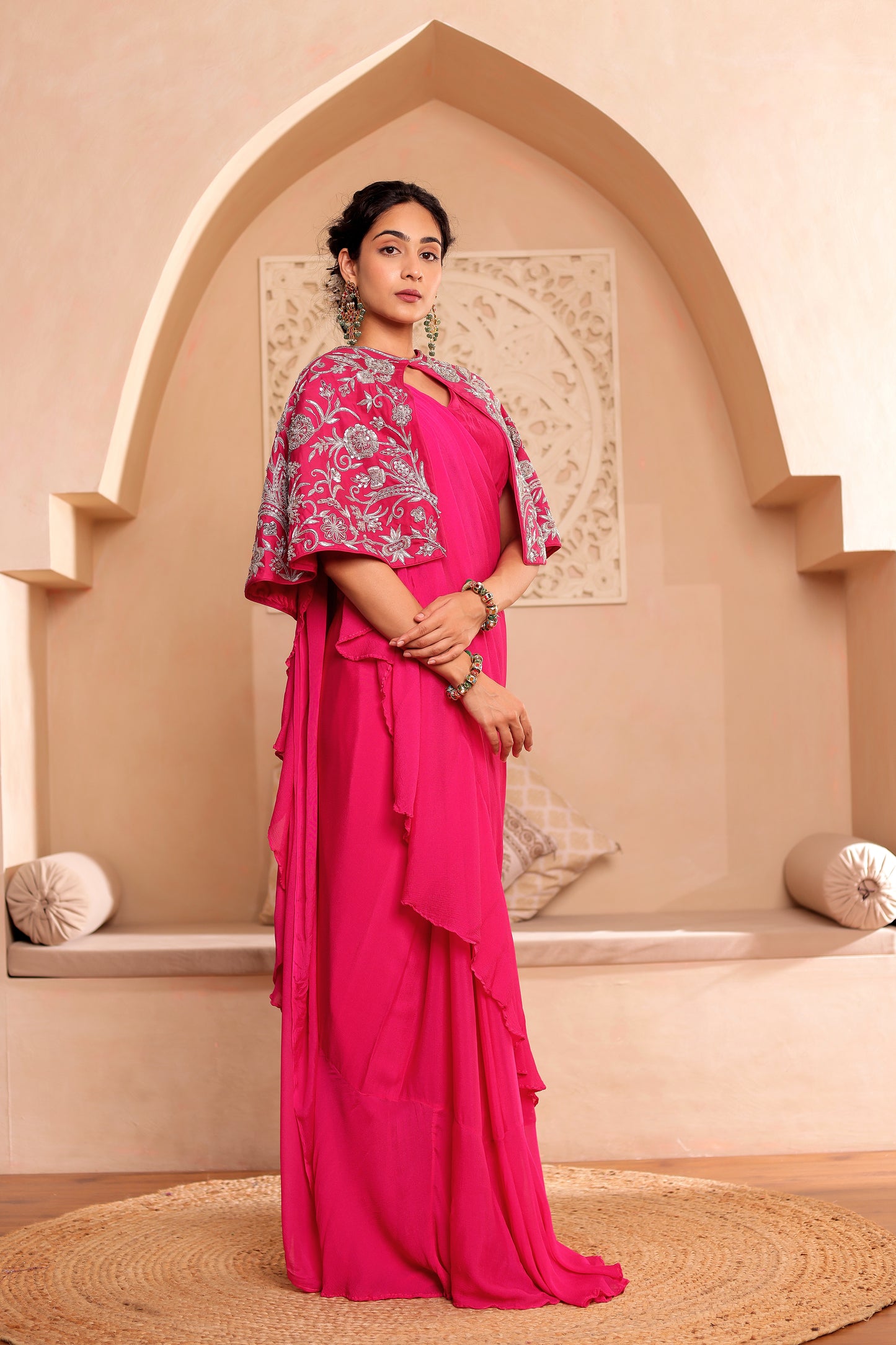 FUCHSIA HANDEMBROIDERED SILK SAREE