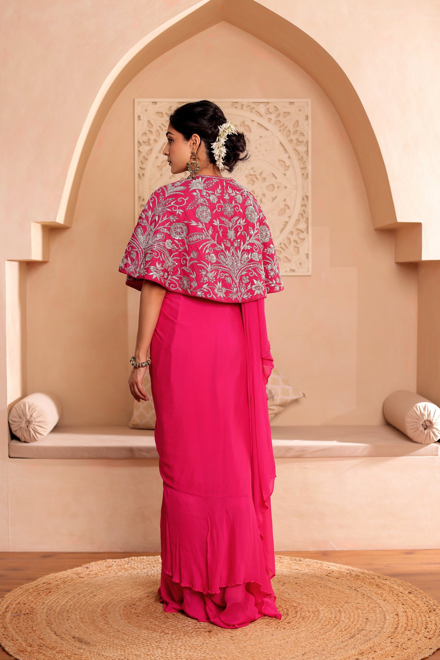 FUCHSIA HANDEMBROIDERED SILK SAREE