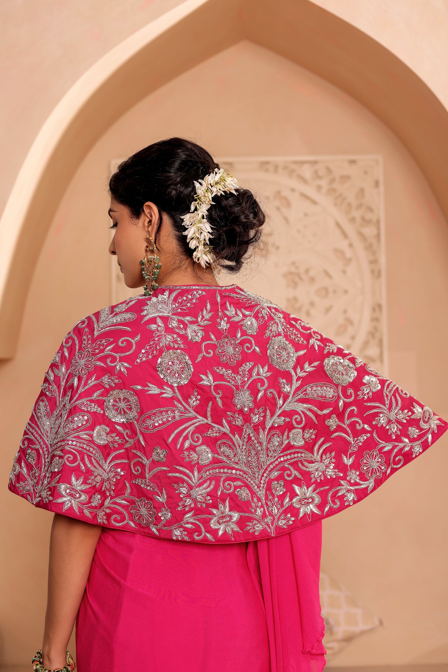 FUCHSIA HANDEMBROIDERED SILK SAREE