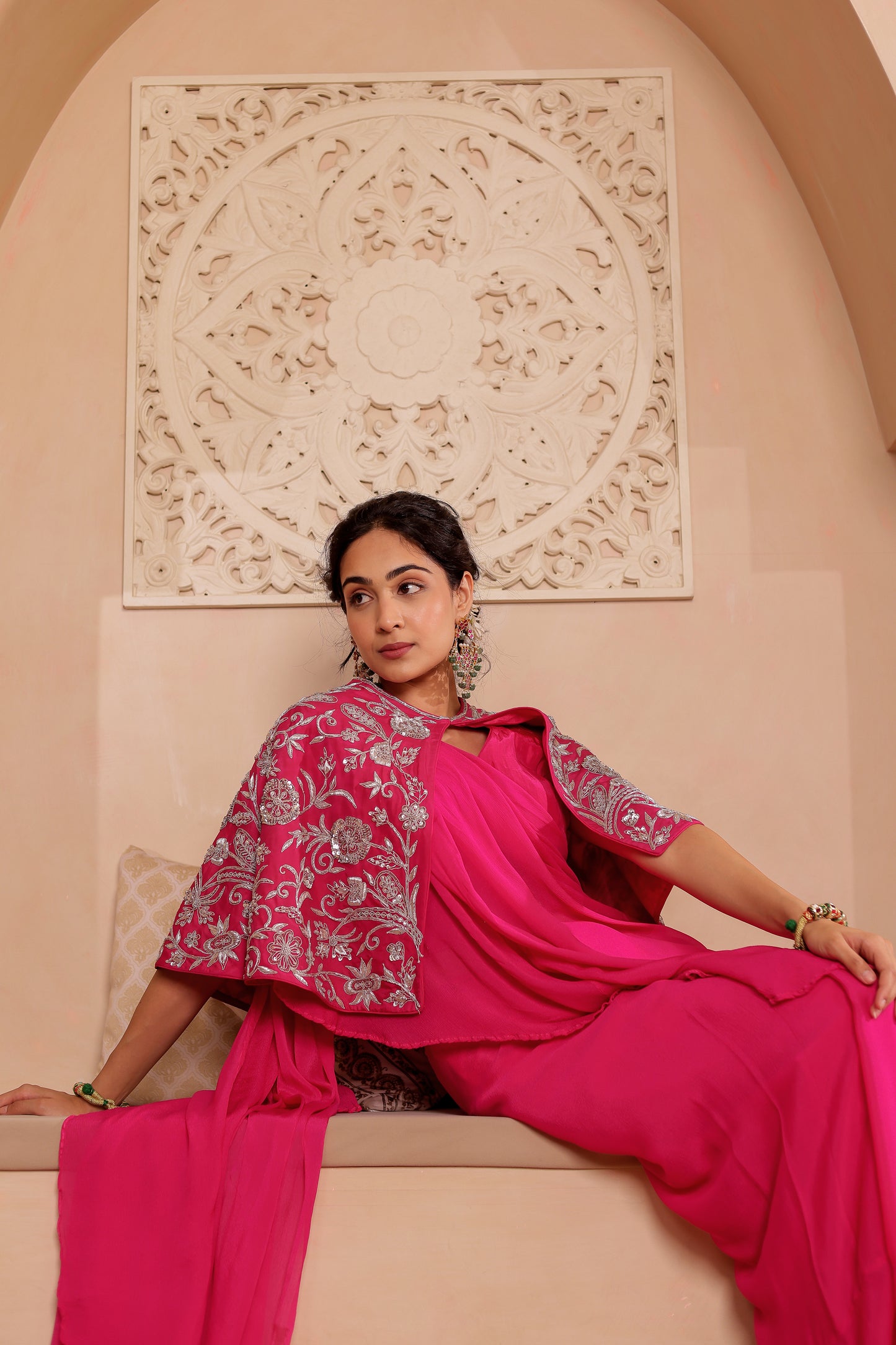 FUCHSIA HANDEMBROIDERED SILK SAREE