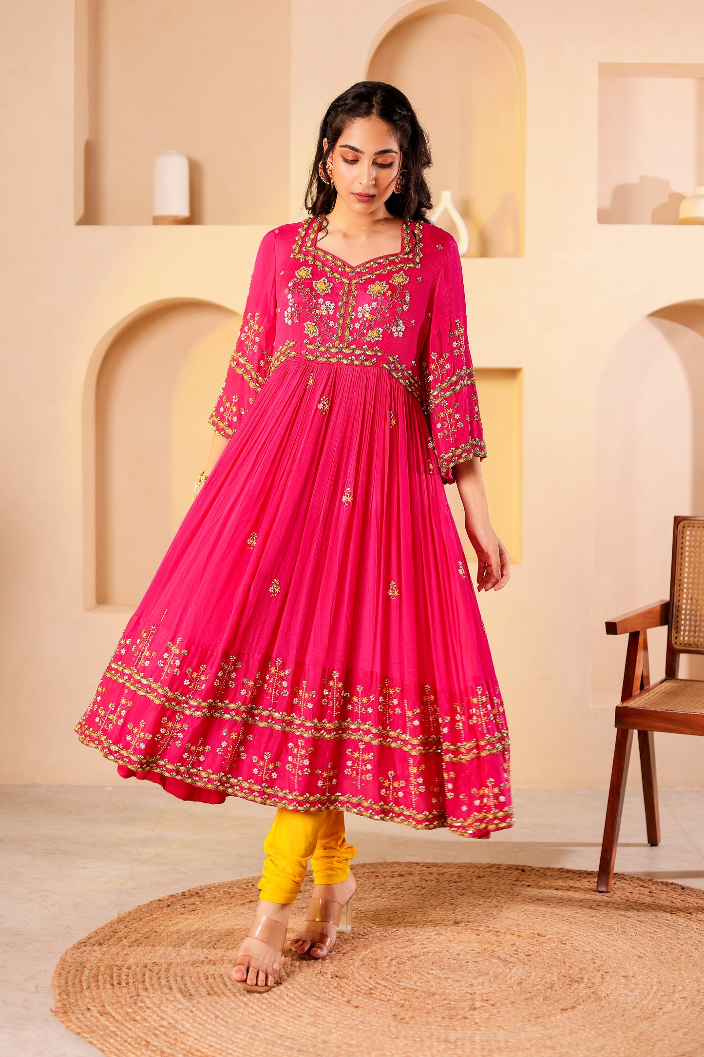 Fuchsia Handembroidered Anarkali Set