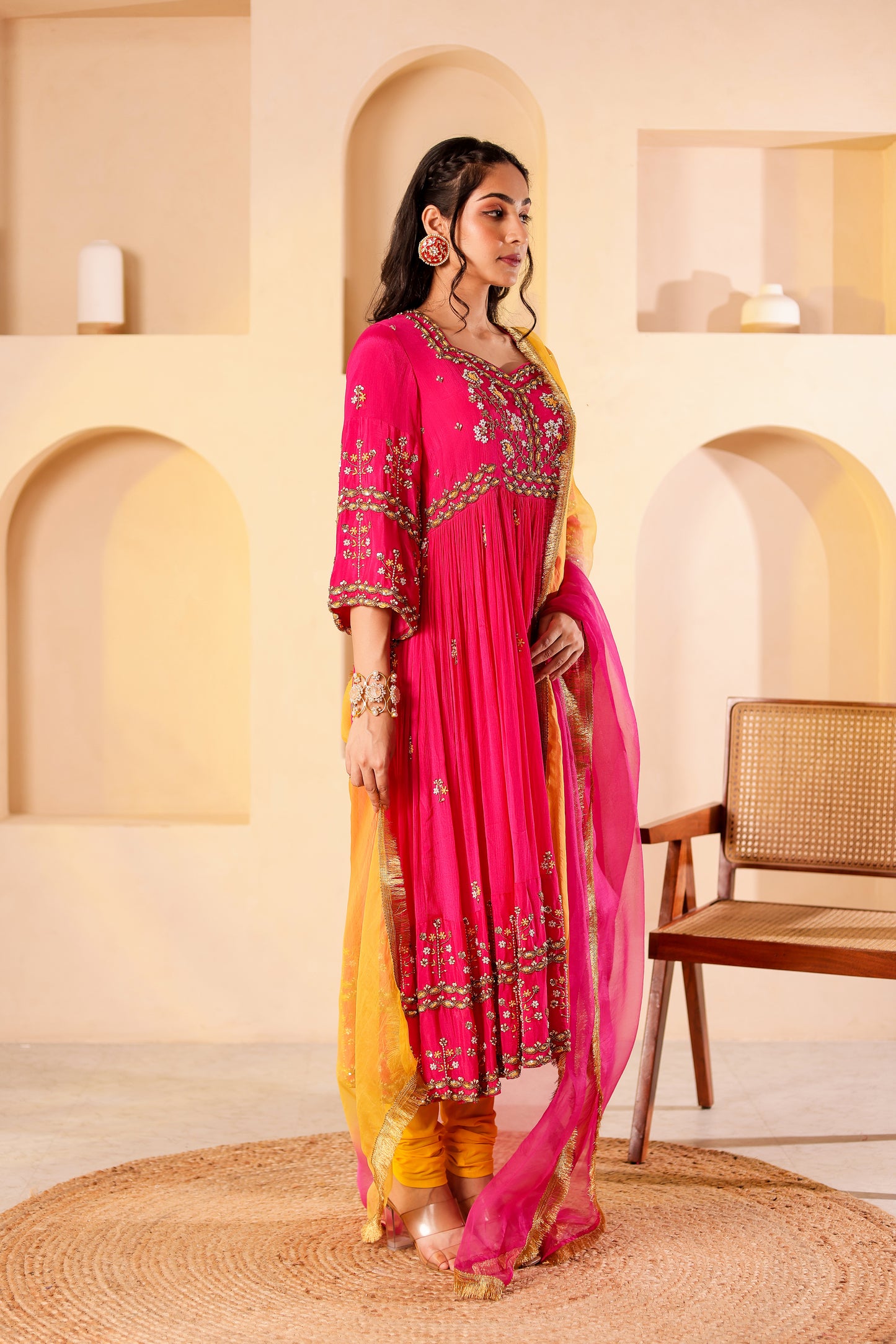 Fuchsia Handembroidered Anarkali Set