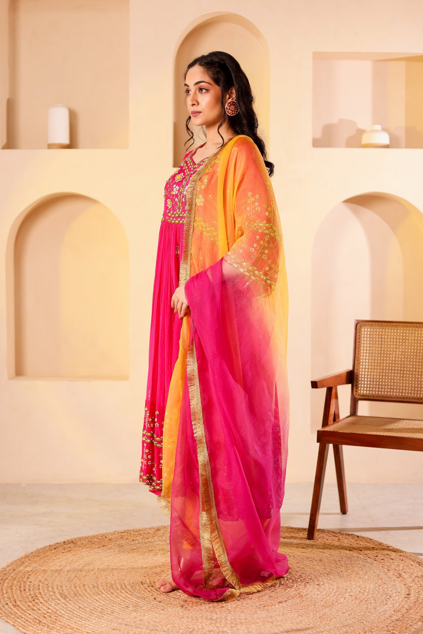 Fuchsia Handembroidered Anarkali Set