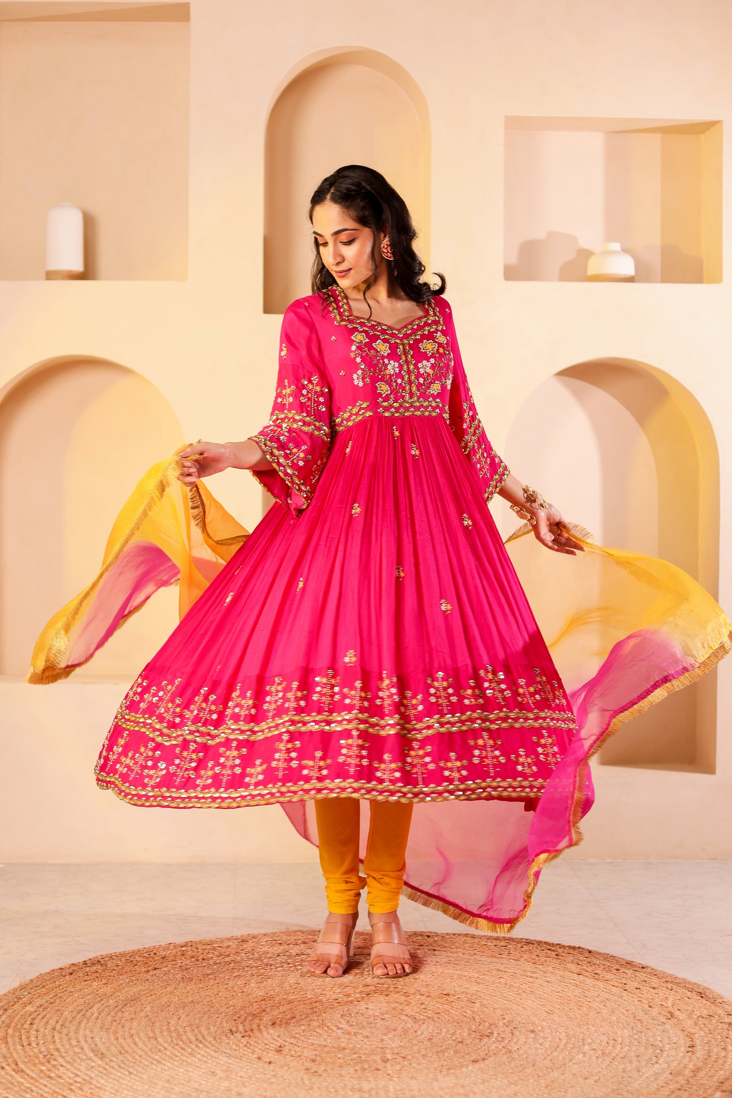 Fuchsia Handembroidered Anarkali Set