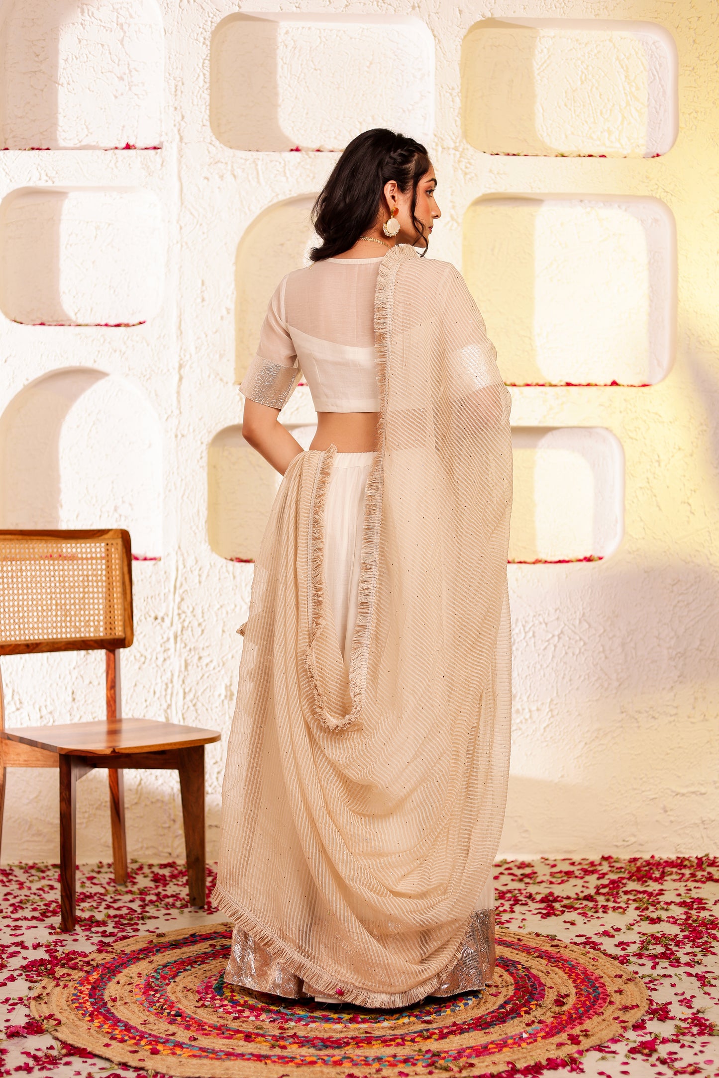 White Chanderi Silk Lehenga Set