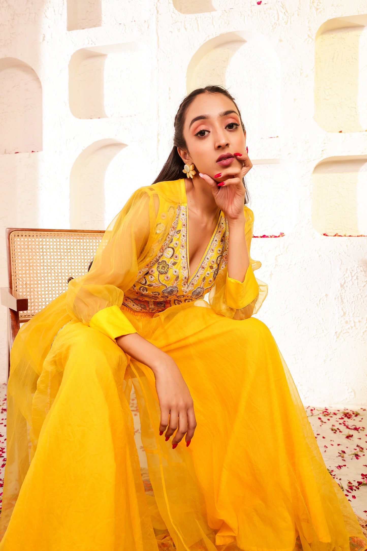Bright Yellow Handembroidered Sharara Set
