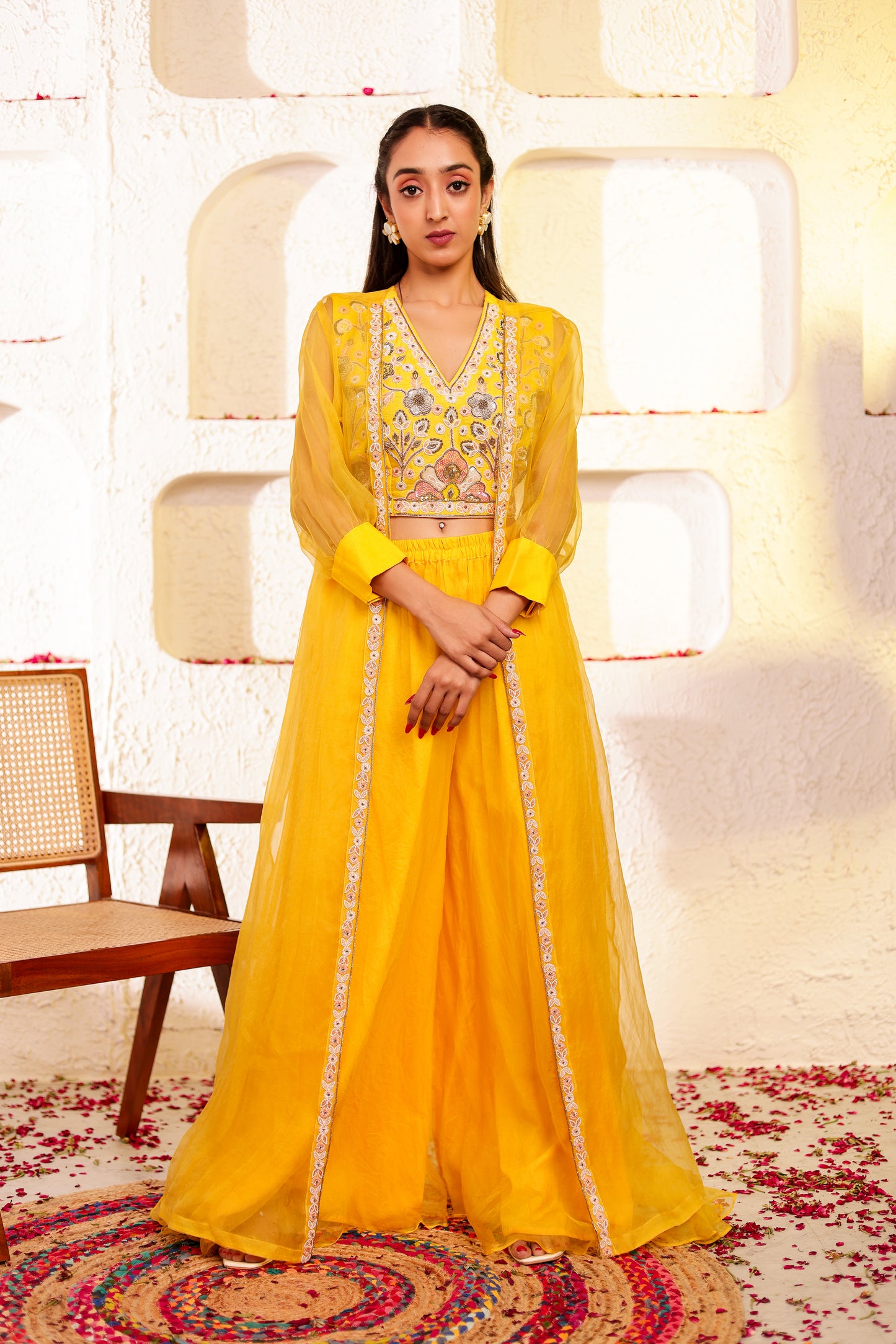 Bright Yellow Handembroidered Sharara Set