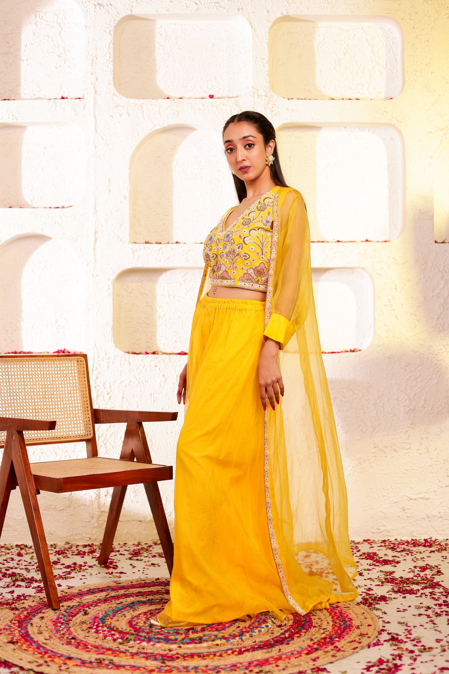 Bright Yellow Handembroidered Sharara Set