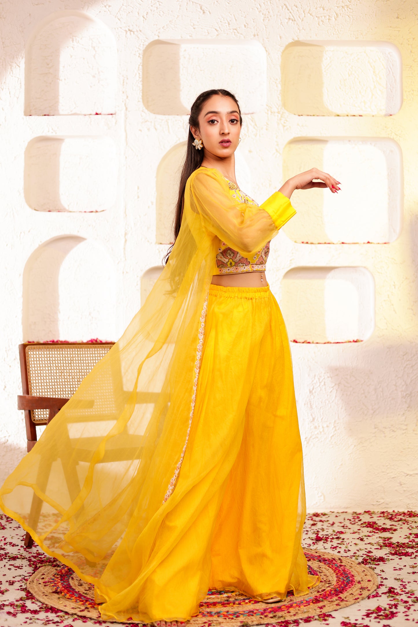 Bright Yellow Handembroidered Sharara Set