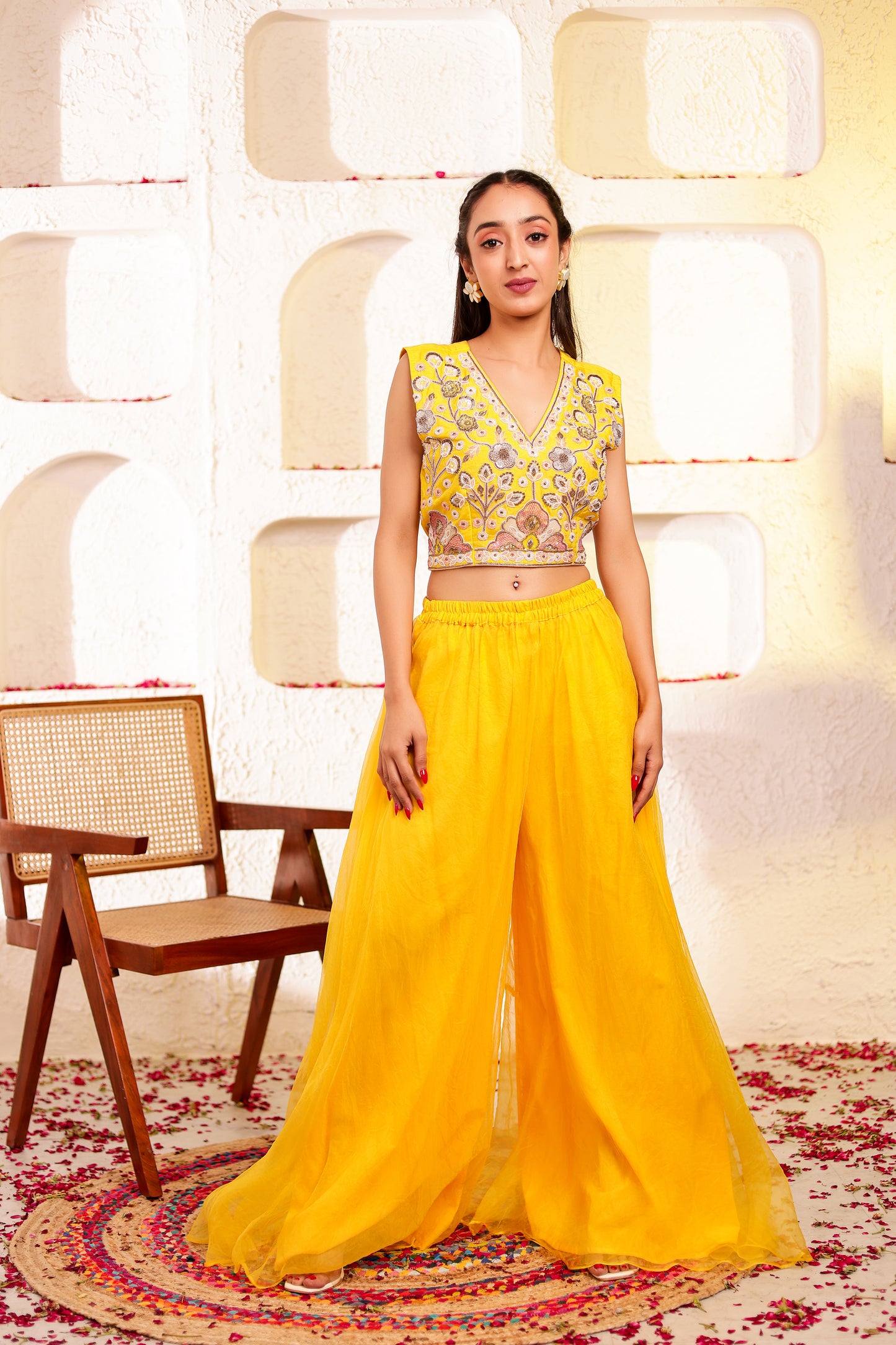 Bright Yellow Handembroidered Sharara Set