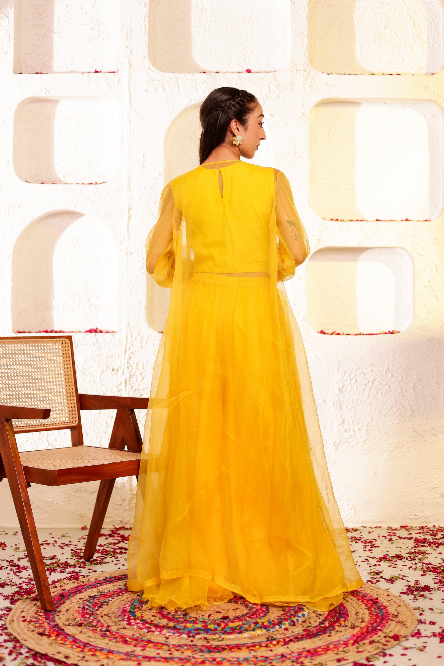 Bright Yellow Handembroidered Sharara Set