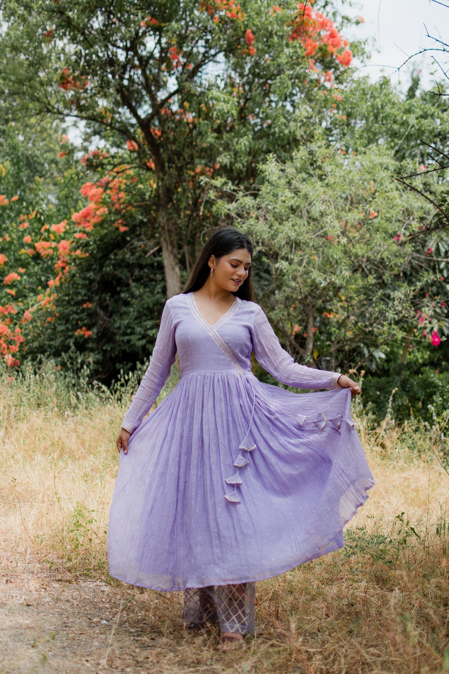 Lilac Chanderi Silk Anarkali Set