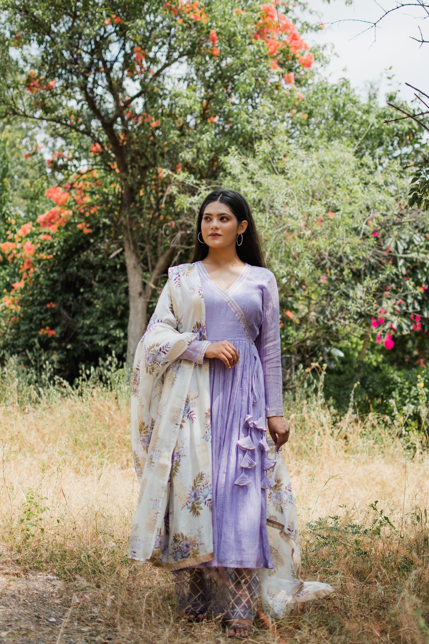 Lilac Chanderi Silk Anarkali Set