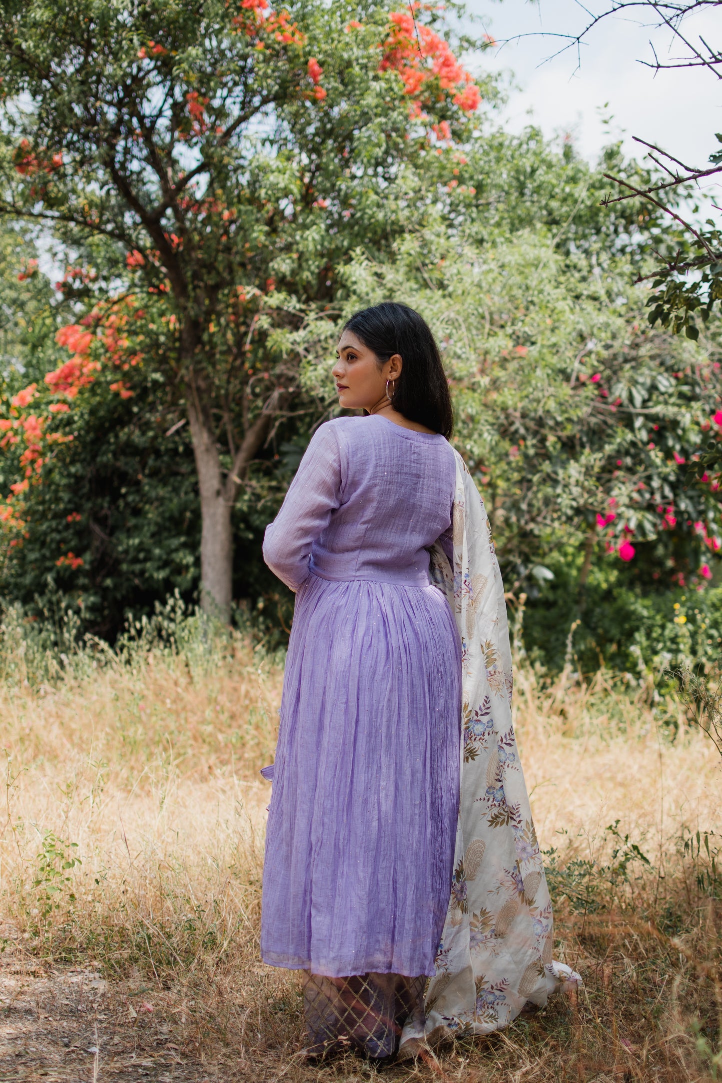 Lilac Chanderi Silk Anarkali Set