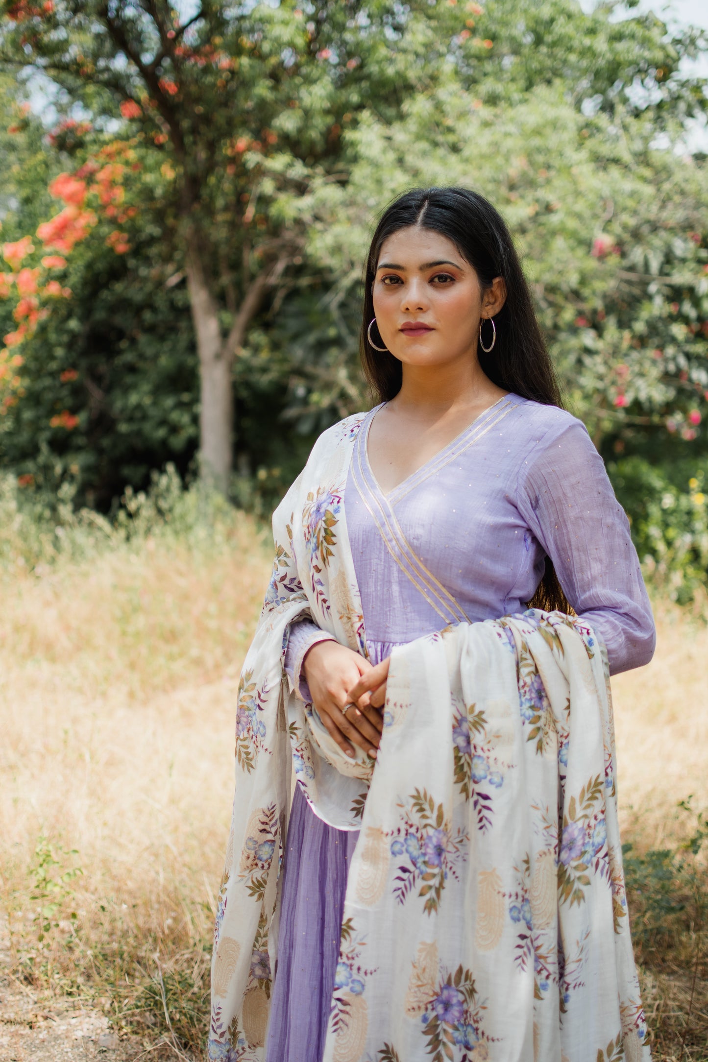 Lilac Chanderi Silk Anarkali Set
