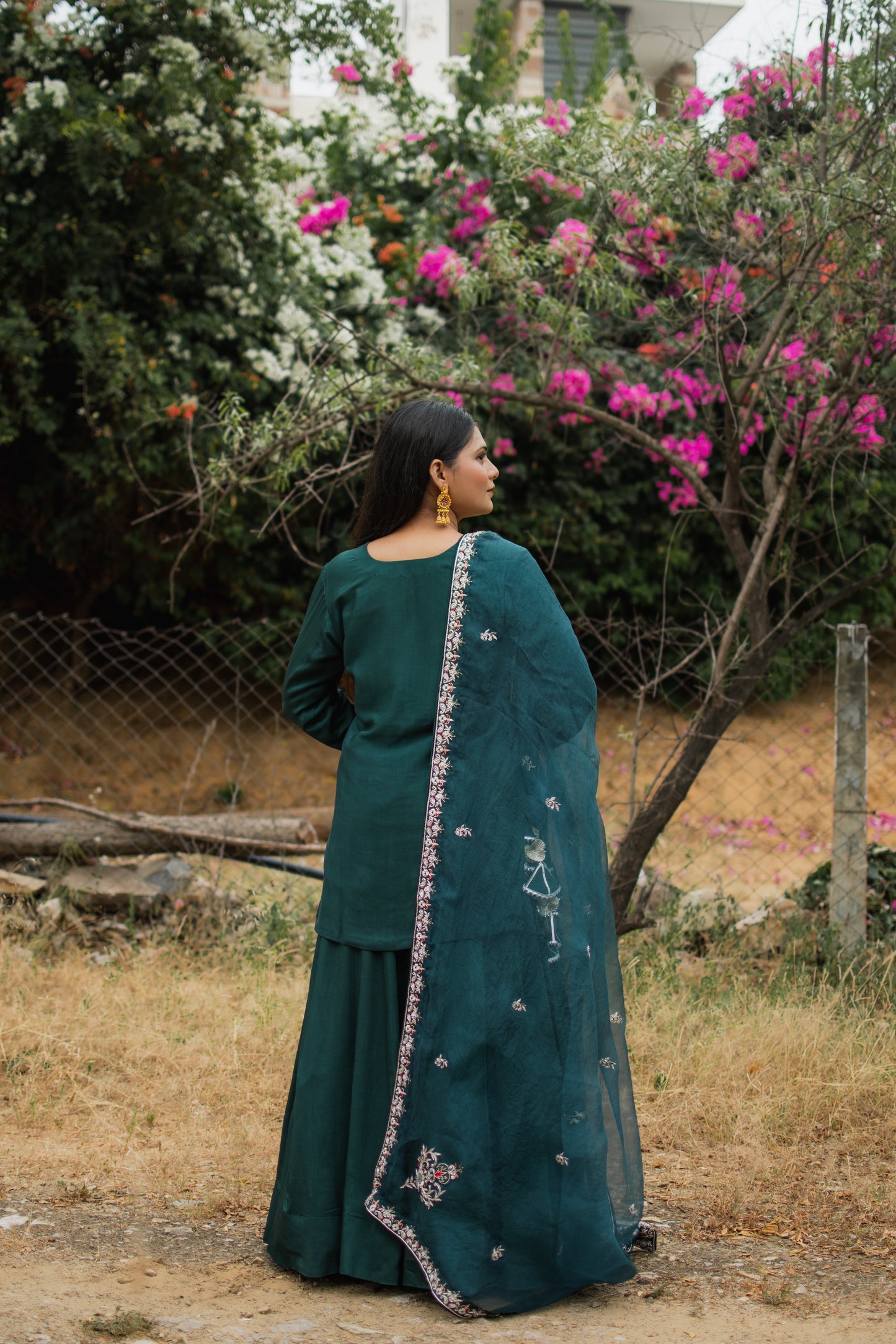Teal Crepe Handembroidered Lehenga Set