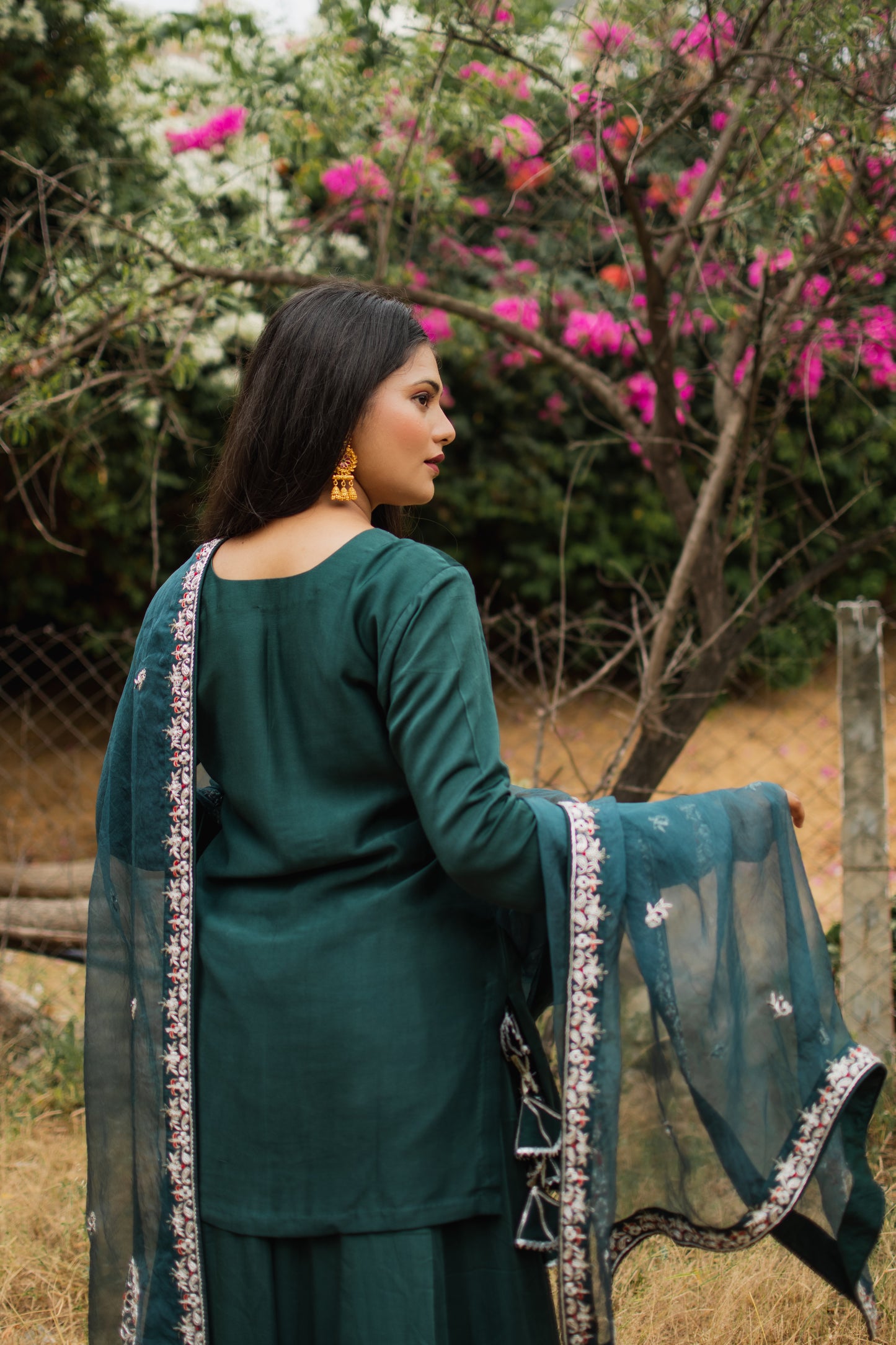Teal Crepe Handembroidered Lehenga Set