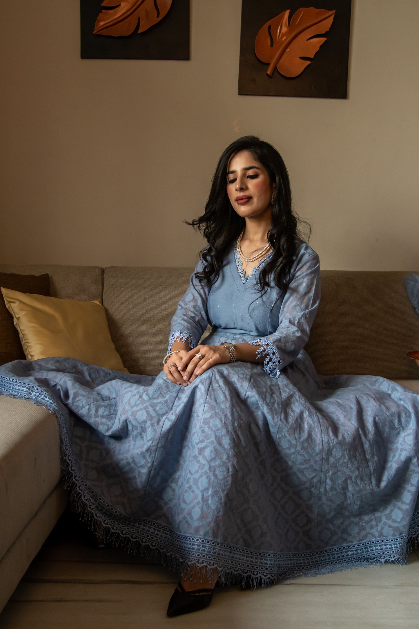 Powder Blue Chanderi Anarkali
