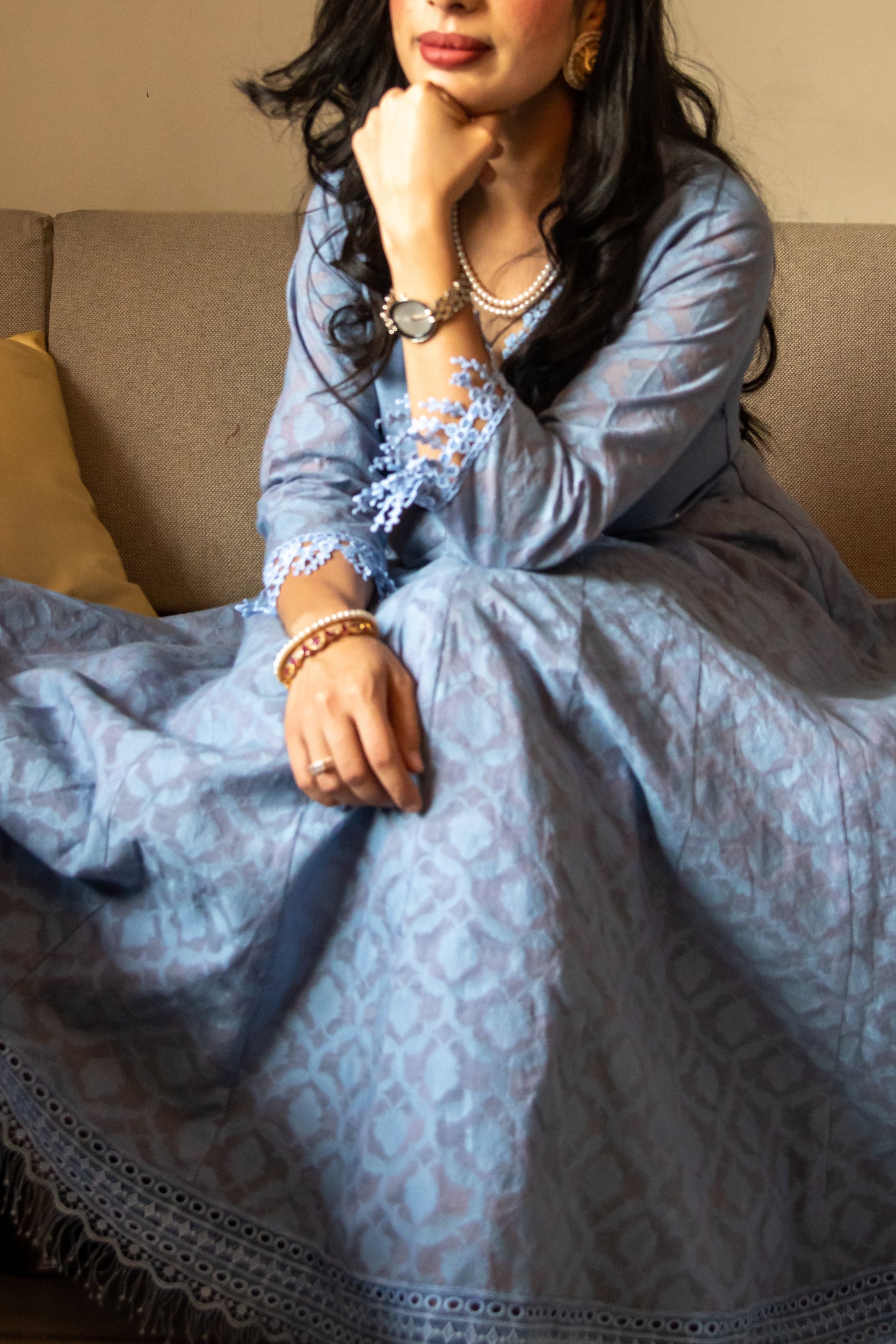 Powder Blue Chanderi Anarkali