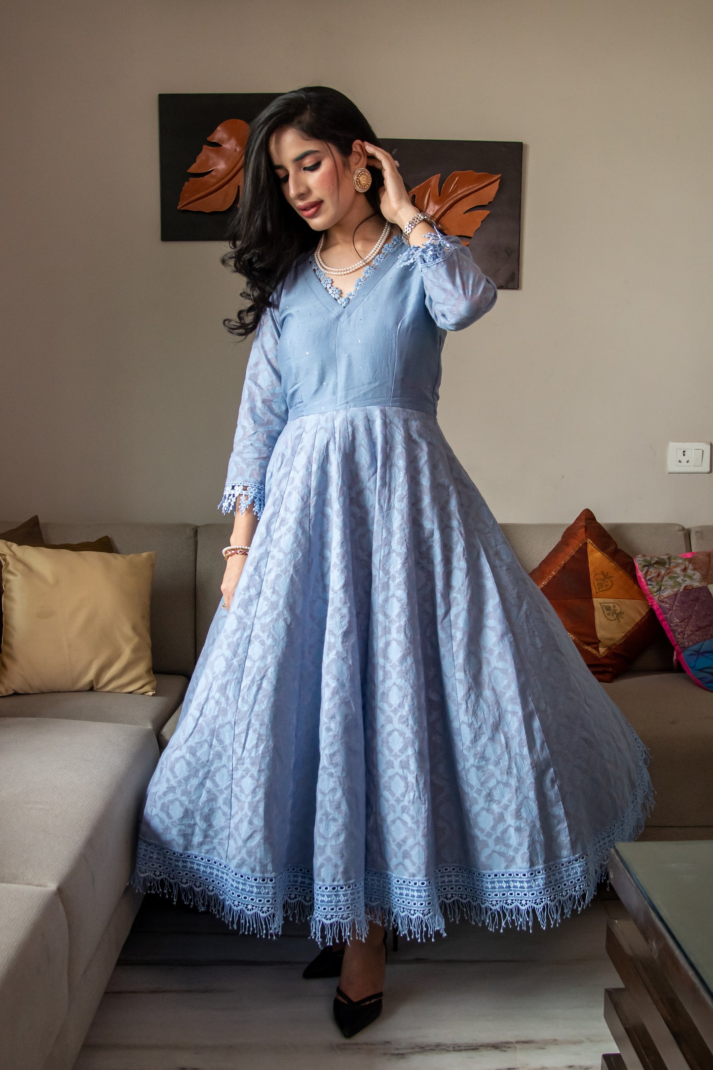 Powder Blue Chanderi Anarkali