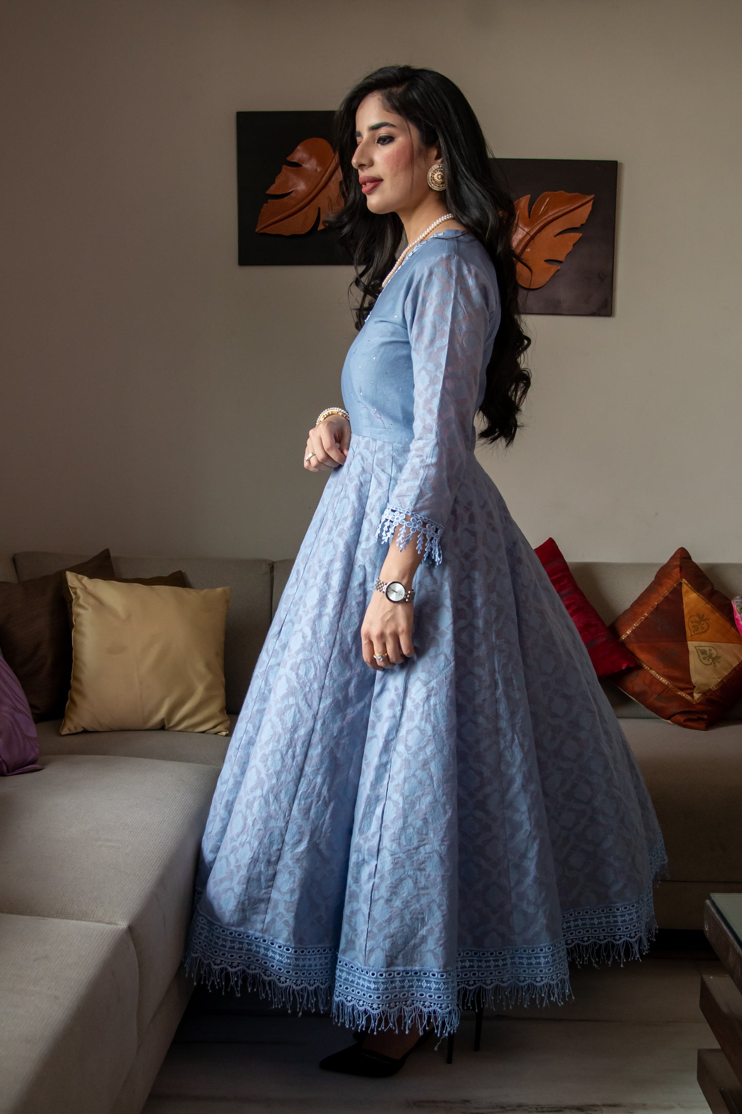 Powder Blue Chanderi Anarkali