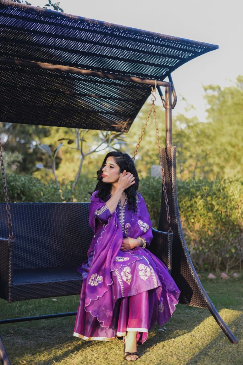 Purple Flower Handwork Suit
