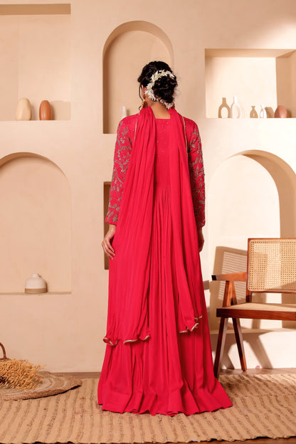 CHINNON SILK HANDEMBROIDERED ANARKALI SET