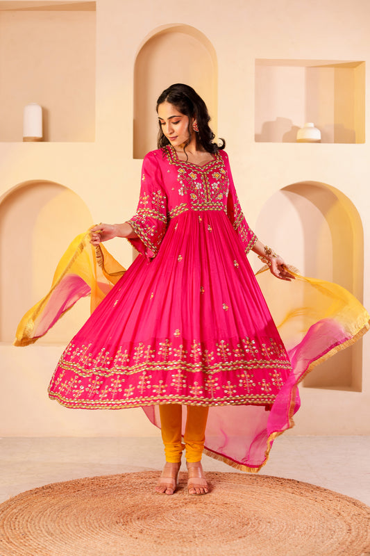 Fuchsia Handembroidered Anarkali Set