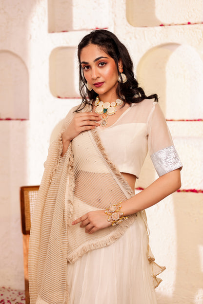 White Chanderi Silk Lehenga Set
