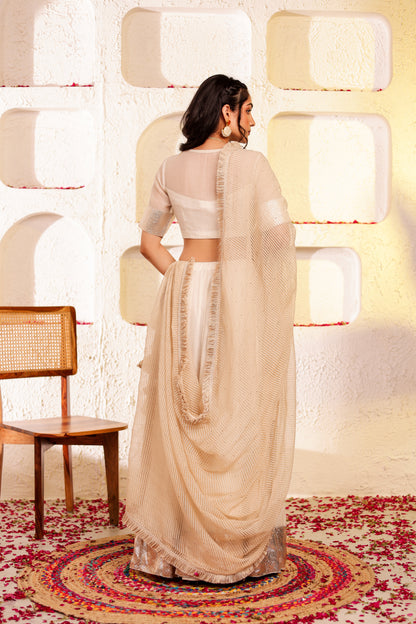 White Chanderi Silk Lehenga Set
