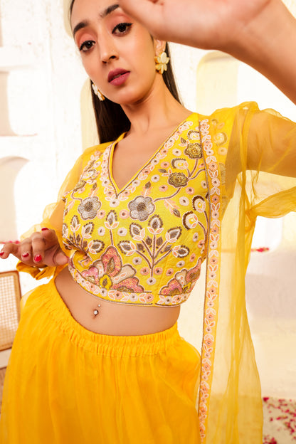 Bright Yellow Handembroidered Sharara Set