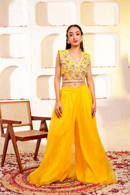 Bright Yellow Handembroidered Sharara Set
