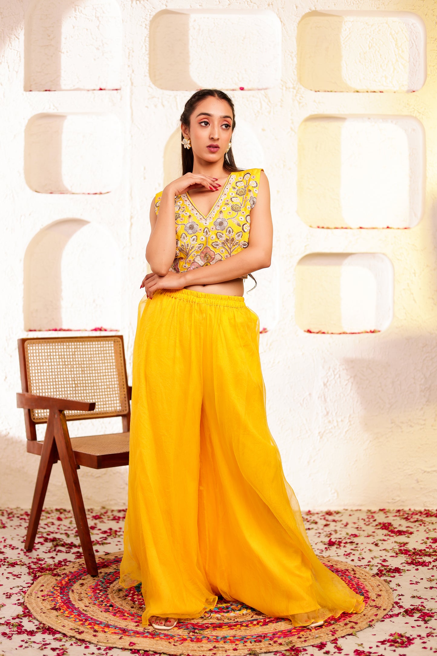 Bright Yellow Handembroidered Sharara Set