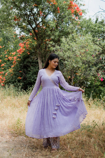 Lilac Chanderi Silk Anarkali Set