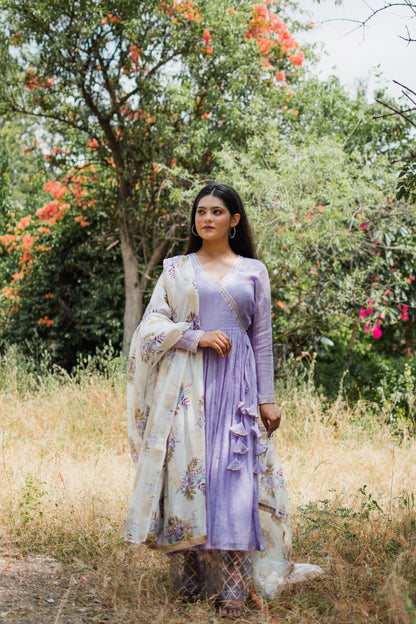 Lilac Chanderi Silk Anarkali Set
