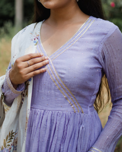 Lilac Chanderi Silk Anarkali Set