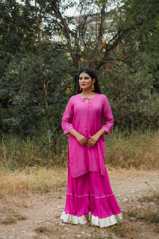 Fuchsia Handembroidered Gharara Set