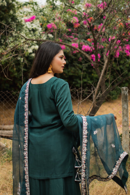 Teal Crepe Handembroidered Lehenga Set