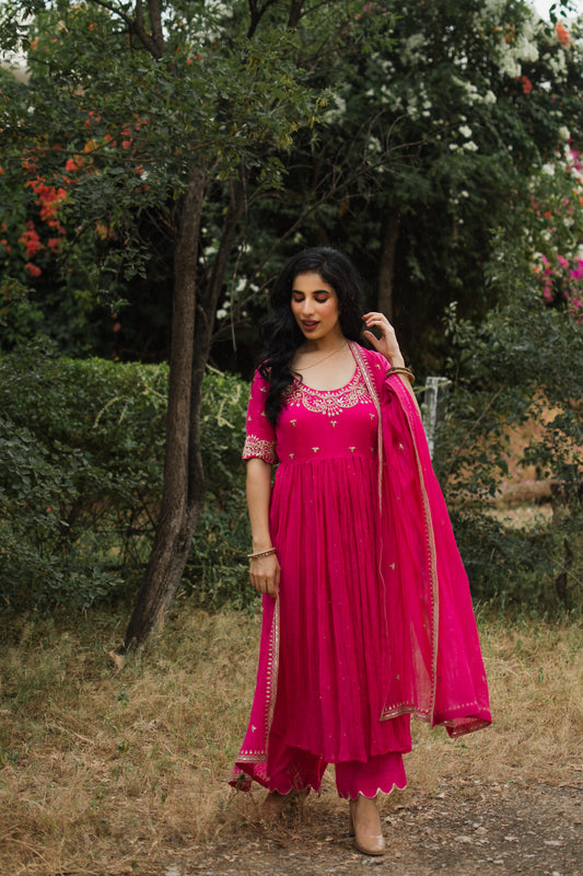 Fuchsia Handembroidered Anarkali Set