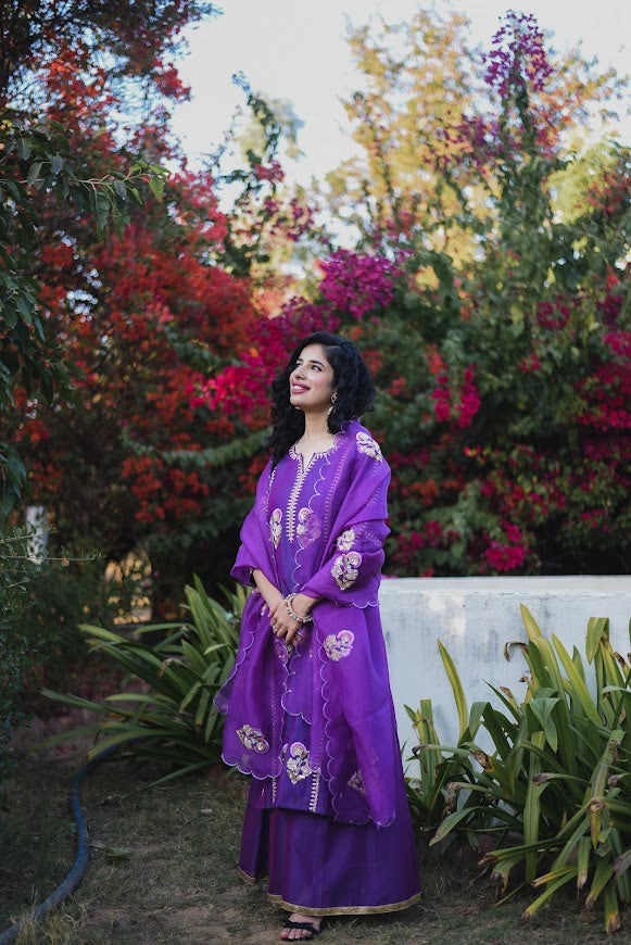Purple Flower Handwork Suit