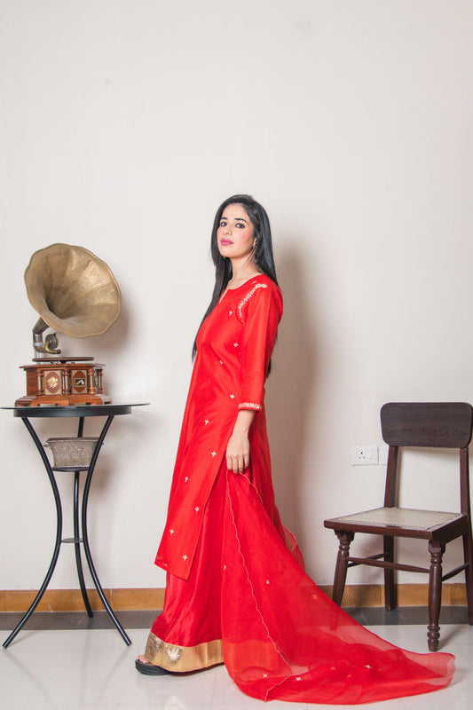 Cherry Red Chanderi Suit