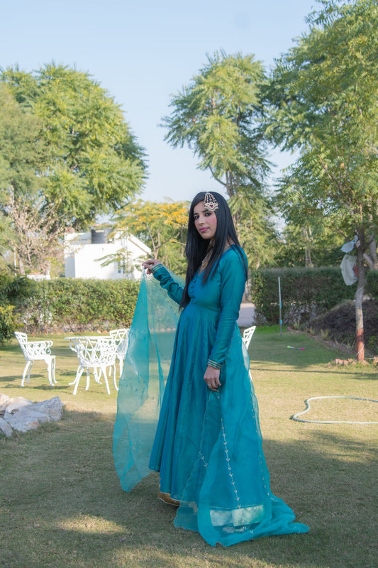 Teal Chanderi Anarkali