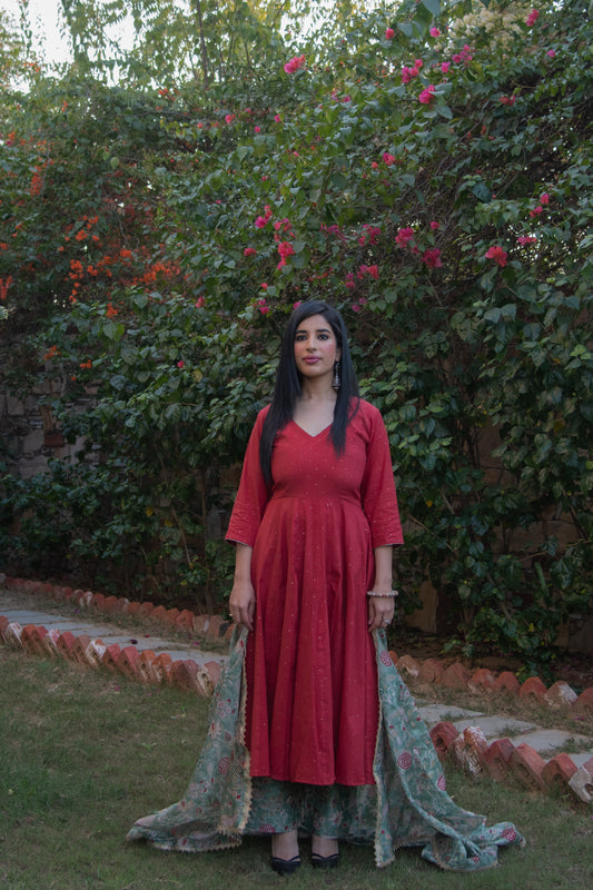 Rust Cotton Anarkali